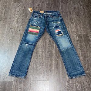 Polo Ralph Lauren Varick Slim Straight Serape Patch Distressed Denim Pants 32x30